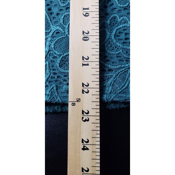 Daytrip Blouse M Teal Green Smocked Lace Mock Neck Keyhole Dainty Feminine Fall - Picture 8 of 9